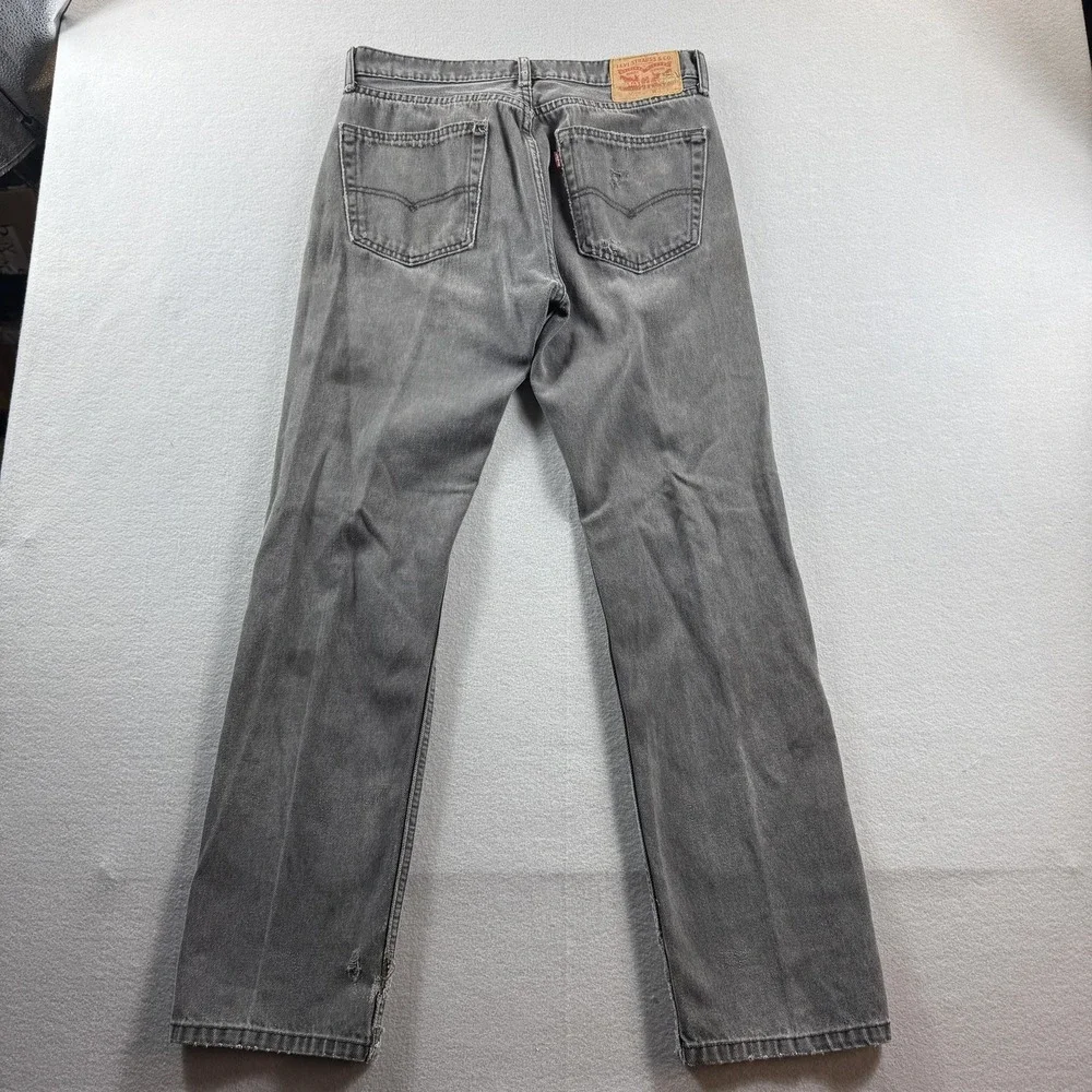 Levis 505 Jeans Mens 32x31 Gray Medium Wash Regular Straight Distressed Denim